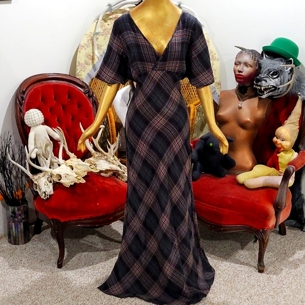 Grey and Red Plaid Maxi Dress by Tripp NYC